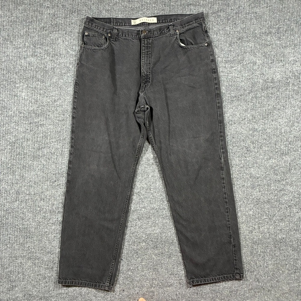 Arizona Jean Co Mens Straight Jeans Size 42x32 Black Relaxed Fit Denim High Rise